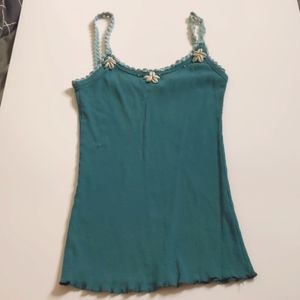 Pout Teal Tank Top, Girls Small, shell embellishments